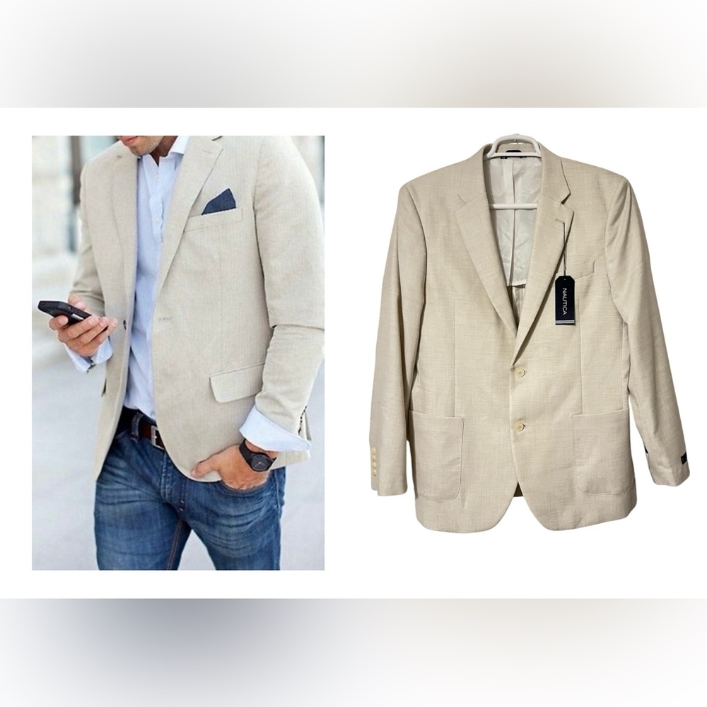 NEW Nautica Men's Jensen White/Beige Blazer Modern Fit Business Casual Meetings